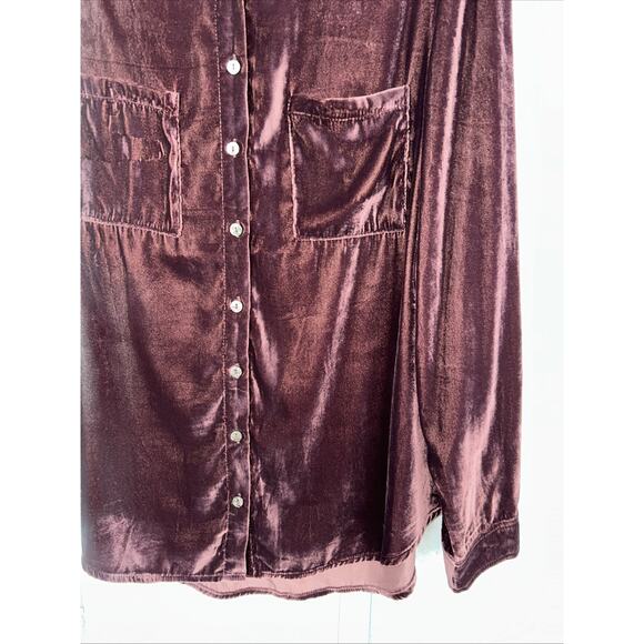 Natural Life Size Large Brown Velvet Button Down Floral Flip Cuff Gorpcore - Picture 6 of 14